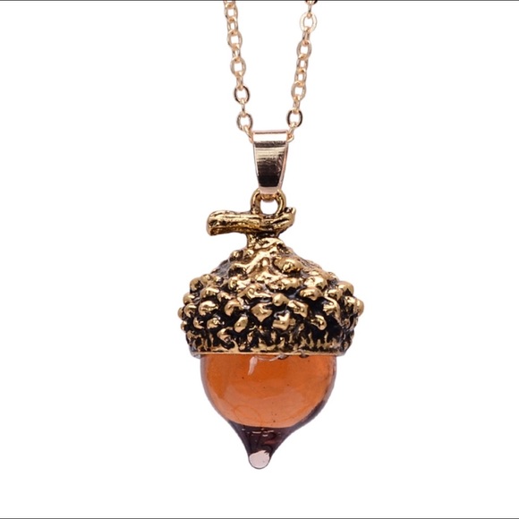 Jewelry - Glass Acorn Necklace - Antique Gold Color - New